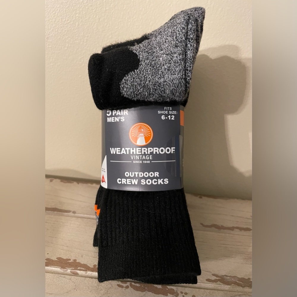 Weatherproof Men's Outdoor Crew Sock,
NWT 5-pair